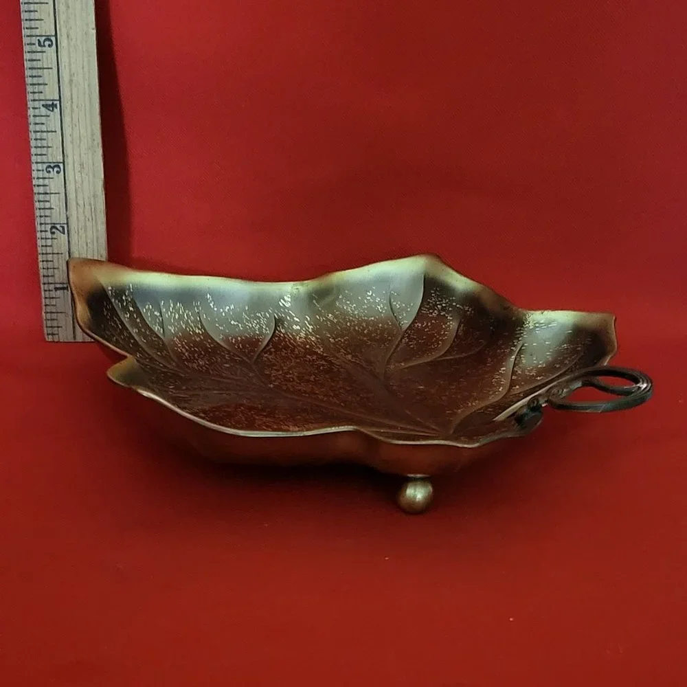 VTG Golden Brass Maple Leaf Trinket Dish